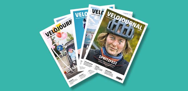 Fünf Velojournal-Ausgaben, aufgefächert