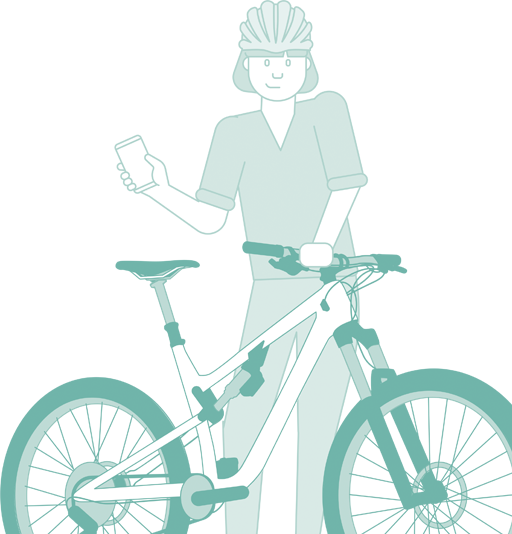 Immer mehr Teile am Fahrrad brauchen Strom. Skizze einer Fahrradfahrerin, die hinter einem Bike steht. 