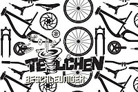 Schwarzweiss Bild mit Veloteilen, das erklärt, dass der Velo-Flohmarkt Teilchenbeschleuniger wieder stattfindet. 