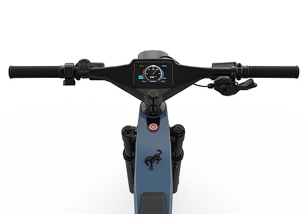 Ford Mustang und Bronco E-Bike. Lenker eines E-Bikes mit integriertem Display.