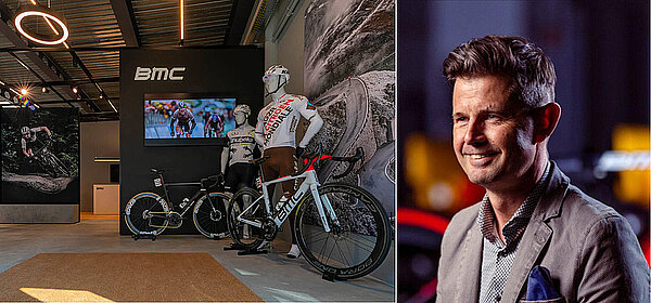 BMC stellt Antrag auf Kurzarbeit. Showroom mit Rennrädern von BMC.