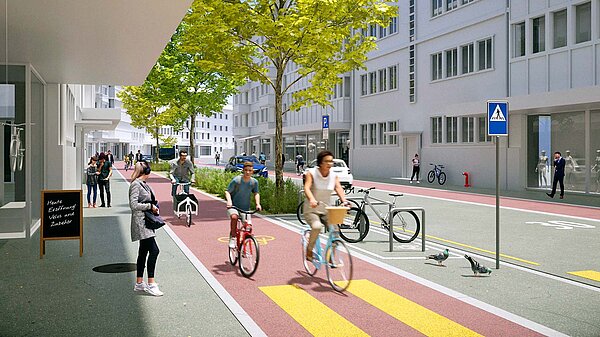 Renderbild eines Radwegs.