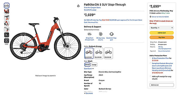 E-Bike auf einer Amazon-Shopsite.