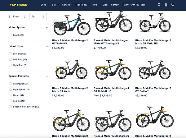 Webshop des US-Händlers Fly Ride USA. 