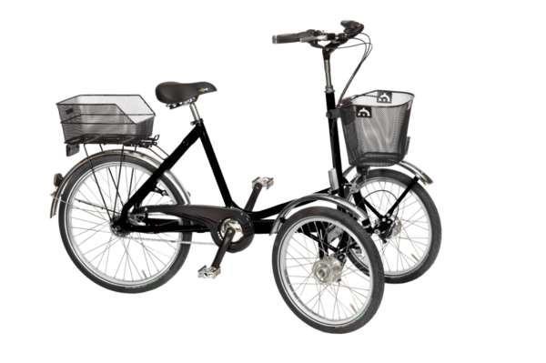 Dreirad mit Doppelachse vorne und zwei Fahrradkörben