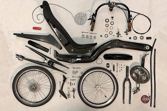 Liegevelo in Einzelteilen