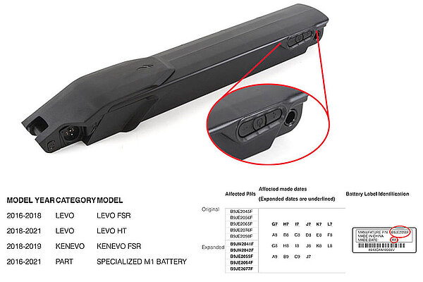 Specialized ruft Akkus von Turbo Levo und Kenovo E-Mountainbikes zurück.