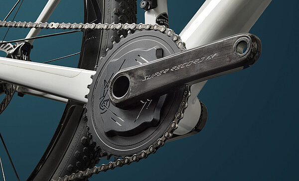 Kurbel und Pedal eines Fahrrads.