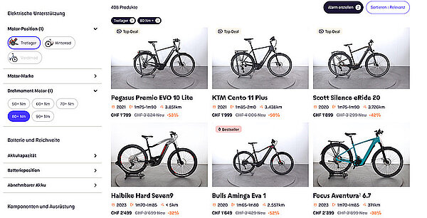 Upway Website Screenshot E-Bikes Liste