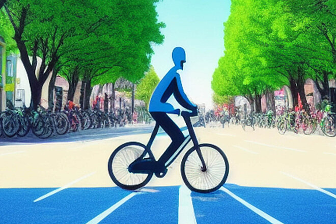 Mensch auf Velo in autofreier Stadt erstellt von starry AI