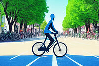 Mensch auf Velo in autofreier Stadt erstellt von starry AI
