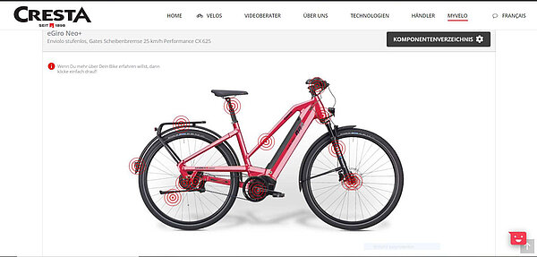 Screen der «MyVelo»-App von Cresta.