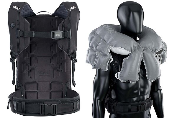 Ein Rucksack aus dem ein Airbag kommt