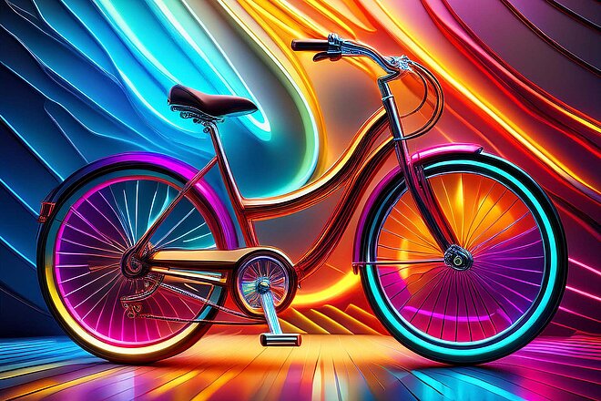 Buntes Bild mit einem Fahrrad. 