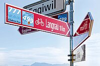 Wegweiser an einer Stange.