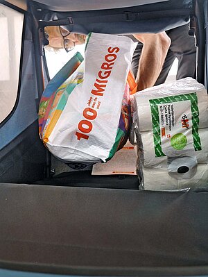 Taschen in einem Fahrradanhänger.