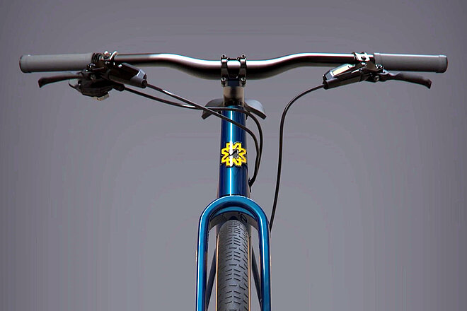 Frontansicht eines Fahrrads.