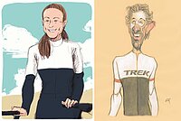 Kunstkabine Offene Rennbahn Oerlikon. Illustrationen von Radrennfahrern aus der Schweiz.