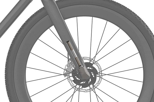 Vorderrad eines Fahrrads als Bild.