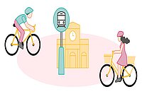 Zeichnung mit Velofahrer und Velofahrerin