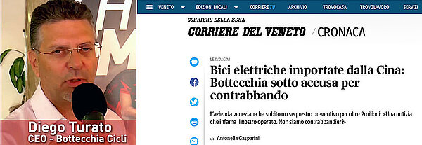 Zoll ermittelt gegen Bottecchia wegen des Verdachts auf Umgehung der Antidumping Strafzölle auch E-Bikes aus China