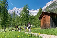 Portrait des Reiseanbieters Twerenbold. E-Bike-Fahrerin in den Bergen.