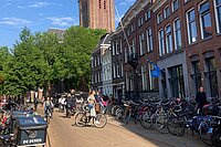 Facts und Figures Velofahren in den Niederlande. Strasse in Groningen mit vielen Fahrrädern.