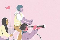 Drei Frauen fahren auf Fahrrädern