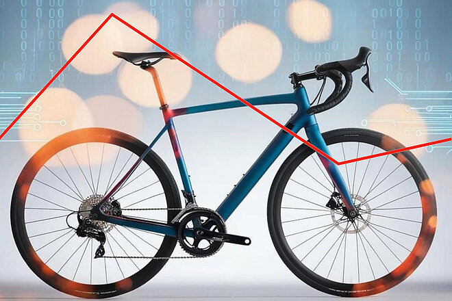Rennrad vor Datenreihen.