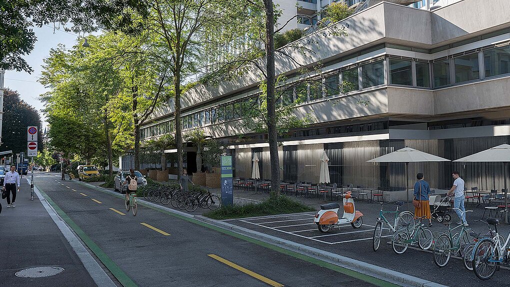 Fahrradweg durch die Stadt Zürich.