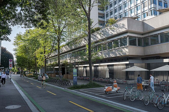 Fahrradweg durch die Stadt Zürich.