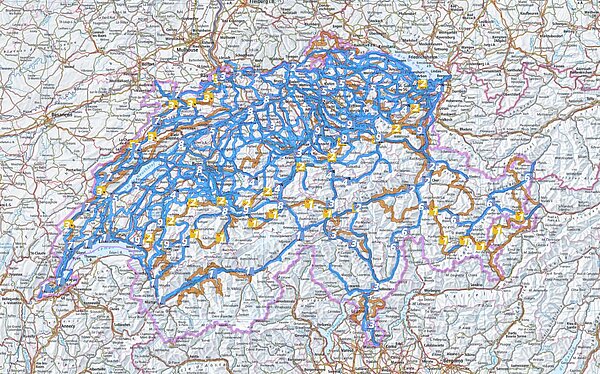 Schweizer Karte die alle lokalen Veloland und die Mountainbike Land Routen zeigt