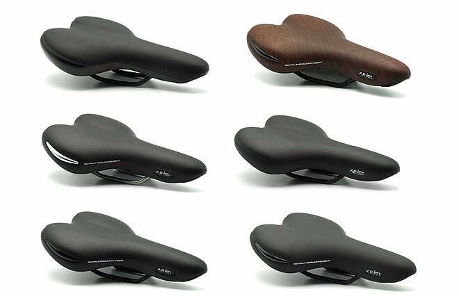 Rückruf bei Selle Royal. Verschiedene Fahrradsättel liegen nebeneinander. 