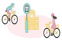 Zeichnung mit Velofahrer und Velofahrerin