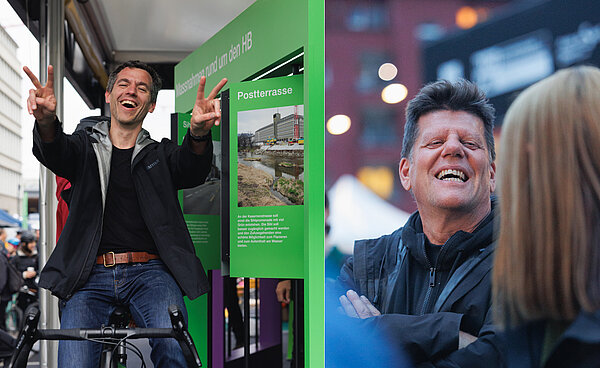 Bilder, die Personen an einer Veranstaltung zeigen.