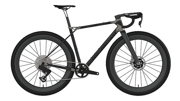 Gravelbike mit grau-schwarzem Rahmen
