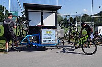 SC Kriens Velociped Velocheck. Lastenrad mit Veloverwerkstatt.