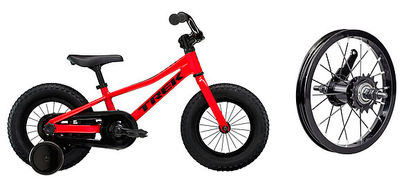 Kindervelo «Precaliber 12» von Trek und Hinterrad.