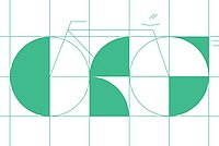 Velodemo 2023. Grafik mit grünen Flächen und Linien, die ein Fahrrad darstellen.
