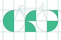 Velodemo 2023. Grafik mit grünen Flächen und Linien, die ein Fahrrad darstellen.