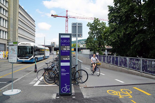Velozählstelle beim Stadttunnel in Zürich.
