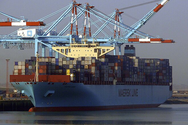 Trek und Vista Outdoor klagen gegen die Reederei Maersk. Containerschiff Essen von Maersk.