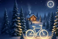 Illustration eines Fahrrads im Schnee.