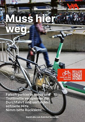 Kampagne der Stadt Winterthur gegen falsch abgestellte Velos.