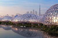 The Loop in Dubai. Glaskonstruktion rund um die Stadt Dubai.
