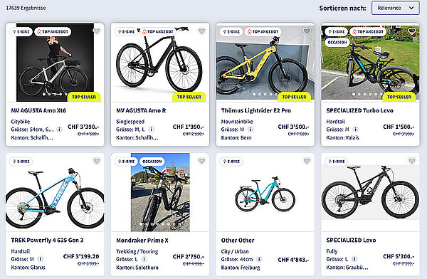 Occasionsvelos boom Schweiz. Webseite von velocorner.ch