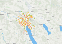 Screenshot einer Karte mit allen bisherigen Bewertungen des Zürcher Velovorzugsroutennetzes.