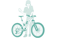 Immer mehr Teile am Fahrrad brauchen Strom. Skizze einer Fahrradfahrerin, die hinter einem Bike steht. 