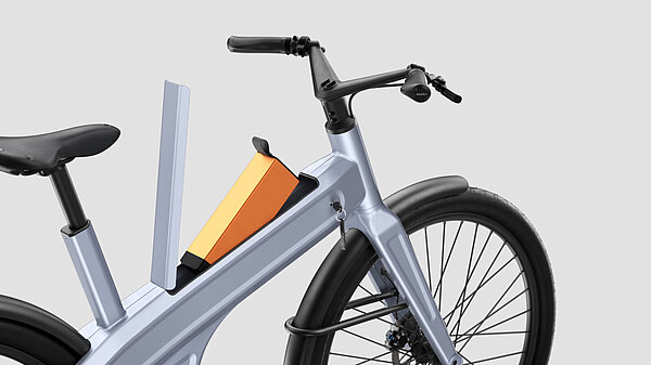E-bike Mokumono Polder mit integriertem Akkufach für alle Akkutypen.