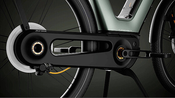 Décathlon zeigt mit dem Magic Bike ein innovatives E-Bike-Konzept. Verpackter Antrieb eines Velos.